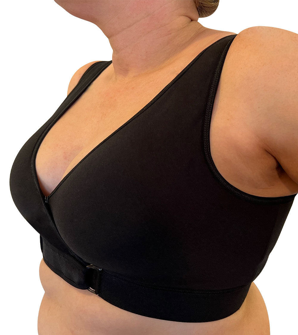 Easy Open Velcro Front Closure Bra, #1009 Black